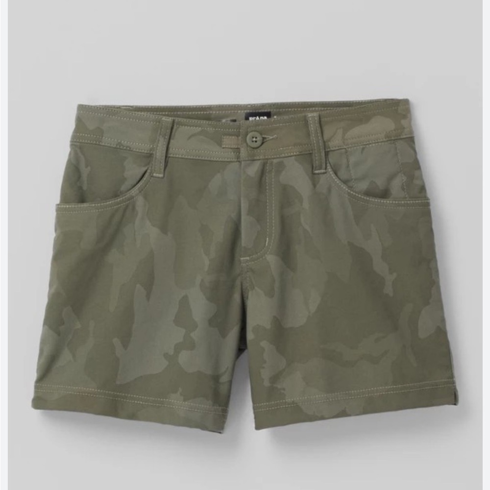 PRANA HALLE SHORT II Green Camo Size 2